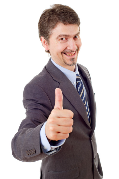 young business man going thumb up, isolated on white - Zdjęcie, obraz