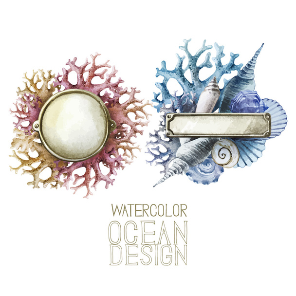 Piastre metalliche ad acquerello con disegno oceano
 - Vettoriali, immagini