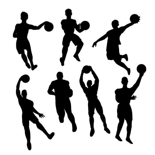 Zbiór koszykówki graczy sylwetka - Wektor, obraz
