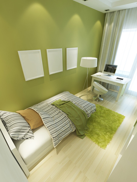 Ανοιχτό πράσινο παιδικό δωμάτιο σε σύγχρονο στυλ. - Φωτογραφία, εικόνα