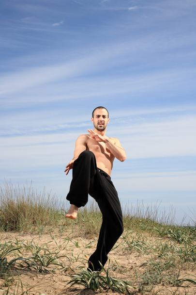 Young male fighter exercise outdoor - Photo, Image
