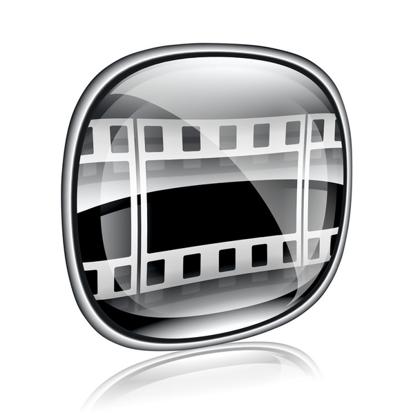 Film icon black glass, isolated on white background. - Photo, image