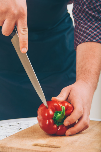 man cutting pepper - Photo, Image