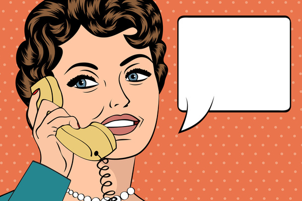 woman chatting on the phone, pop art illustration - Vector, Image