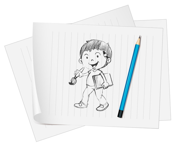 schets van een jongen op papier - Vector, afbeelding