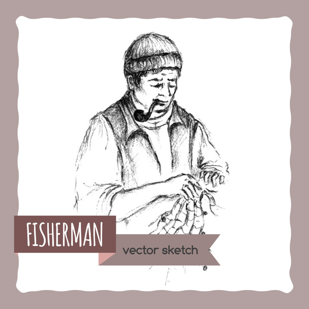 Fisherman hand drawn sketch. - Vector, Image