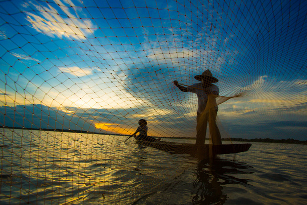 pescador, atardecer, sillouette
 - Foto, Imagen
