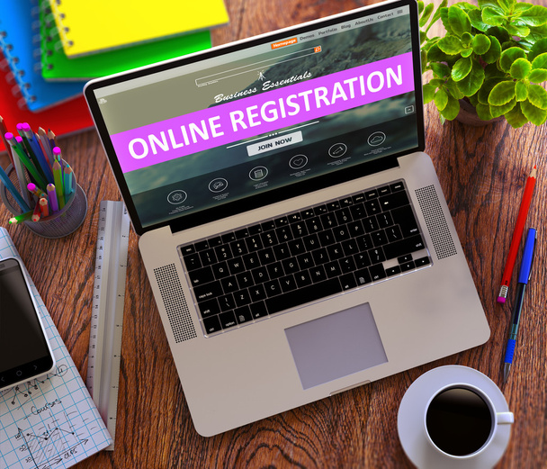 Концепция онлайн-регистрации на современном экране ноутбука
. - Фото, изображение