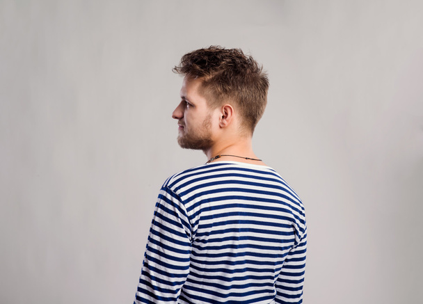 Hipster man in striped t-shirt - Photo, Image