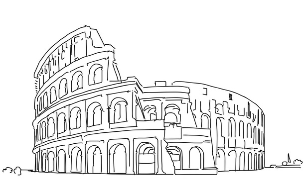Rooma Colosseum Clean Hand Dranw luonnos, ääriviivat
 - Vektori, kuva