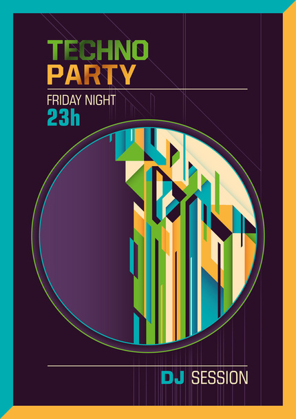 Colorful techno party poster. - Vetor, Imagem