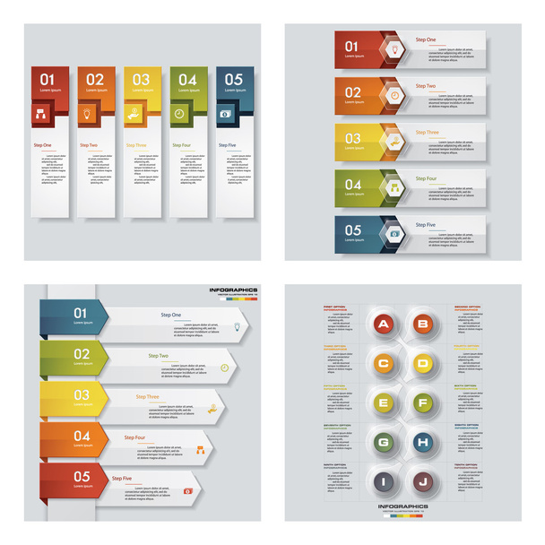 Collection of 4 design colorful presentation templates. Vector Background. - Διάνυσμα, εικόνα