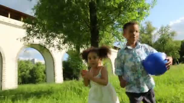 Boy with ball runs on grass  - Záběry, video