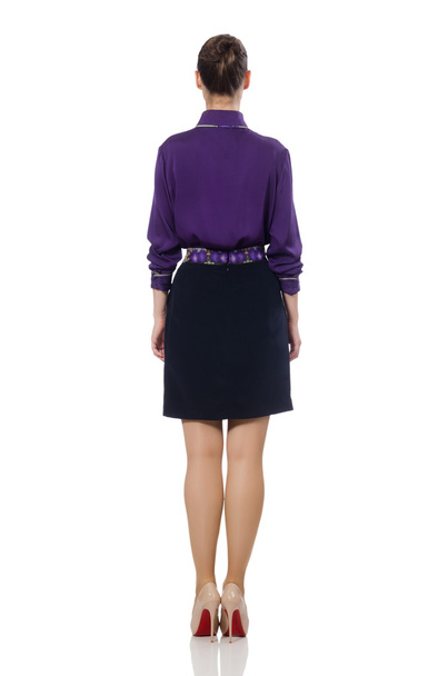 Kaunis malli yllään violetti pusero eristetty valkoinen
 - Valokuva, kuva