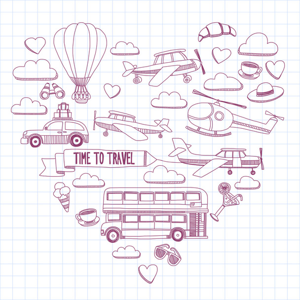 Hand drawn images Travel and transportation - Vector, Imagen