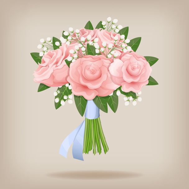 Wedding bouquet of pink roses. - Vector, Image