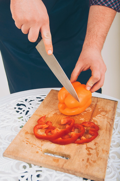 man cutting pepper - Photo, Image