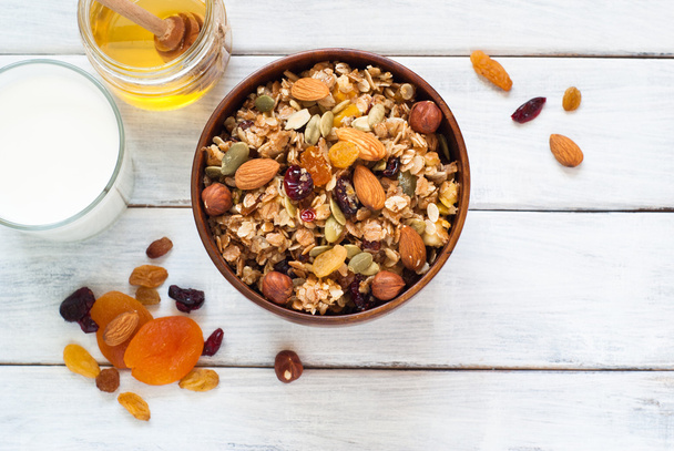 Granola in a wooden bowl. - Photo, Image