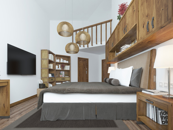 Large bedroom in modern style with elements of a rustic loft. - Fotografie, Obrázek