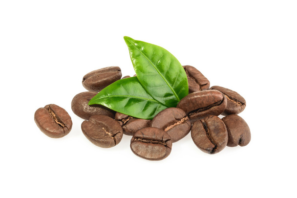 зерна кави і листя ізольовані
 - Фото, зображення