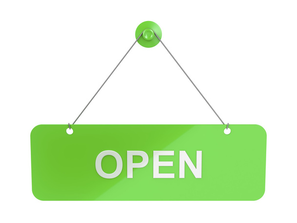 Πινακίδα "ανοιχτά" πόρτα πιάτο - Φωτογραφία, εικόνα