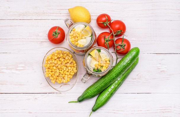 Homemade healthy salad in glass jar. Vegetarian concept. - Foto, imagen