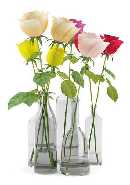 růže ve skleněných vázách izolovaných na bílém pozadí - Fotografie, Obrázek