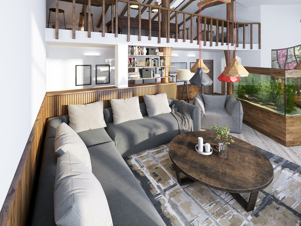 Large corner sofa in the living room luxury loft style. - Fotografie, Obrázek