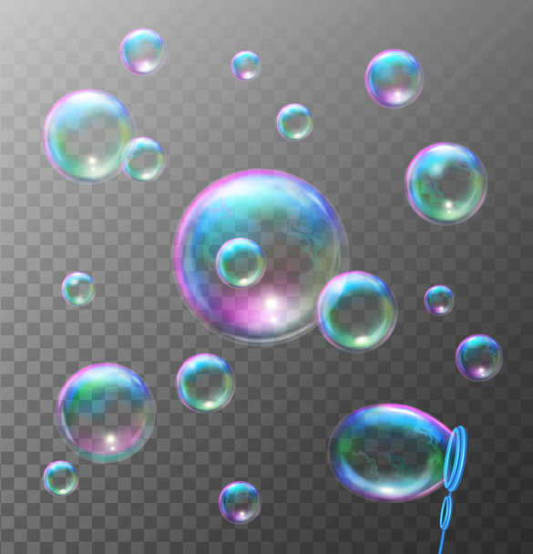 Realistic transparent soap bubbles. Isolated vector illustration - Vektor, kép