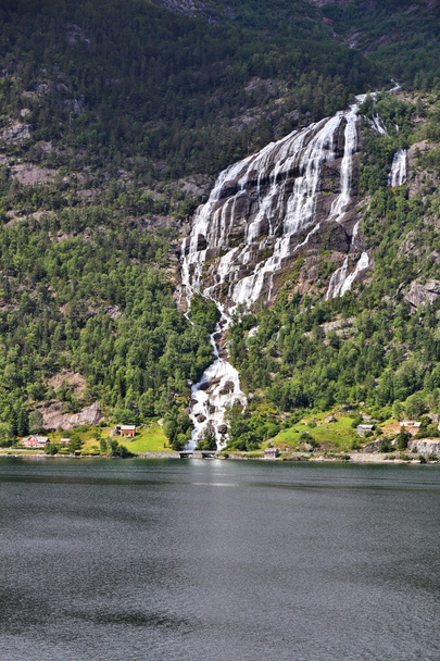 Norway fiord and waterfall - Foto, Imagen