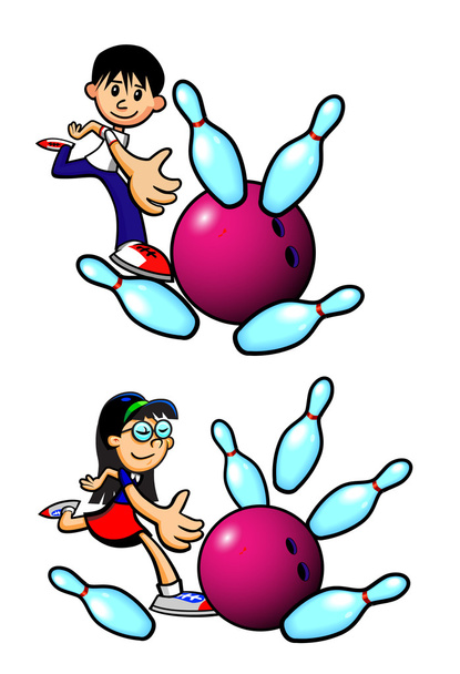 fiú lány bowling karakterek - Vektor, kép