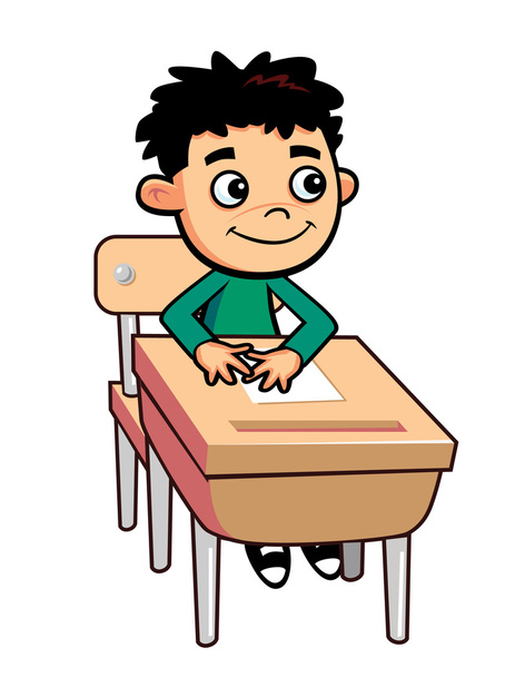 Boy At Desk Cartoon Character - Vector, Image