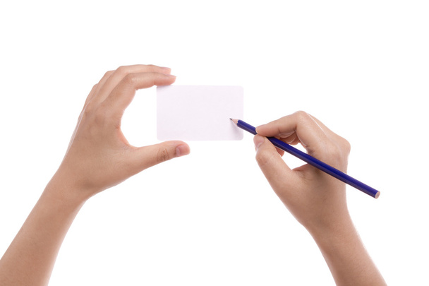 Hand card and pencil - Фото, изображение