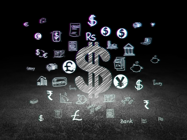Banking concept: Dollar in grunge dark room - Zdjęcie, obraz