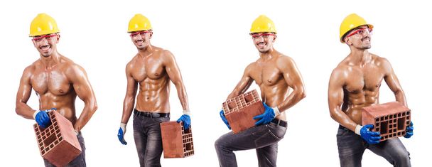 Composite photo of naked man with bricks - Photo, Image