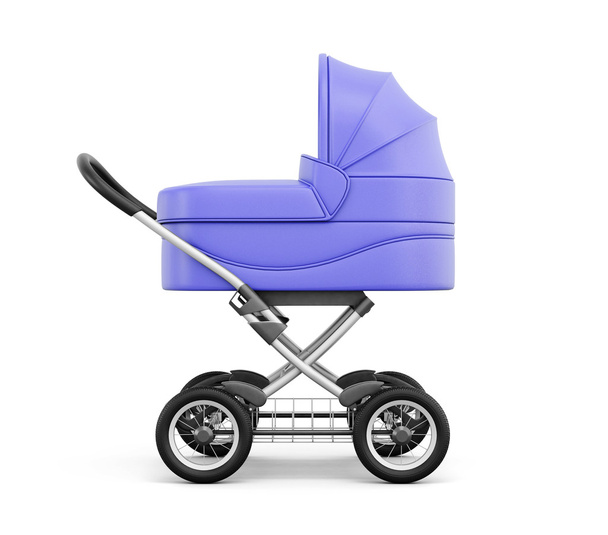 Baby babakocsi elszigetelt fehér background oldalnézetből. 3D rend - Fotó, kép