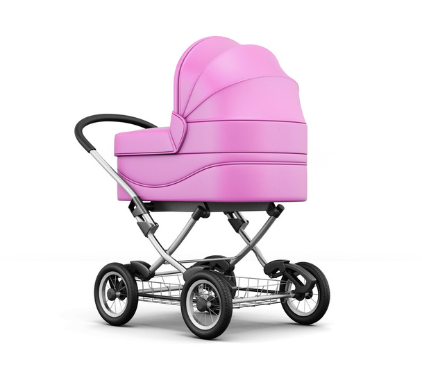 Retro baby stroller isolated on white background. 3d render imag - Foto, Imagem