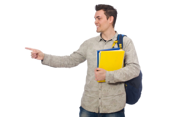 Smiling caucasian student with backpack and books - Foto, imagen