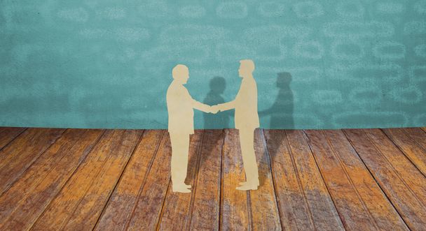 Paper cut of two business man shake hand - Photo, Image
