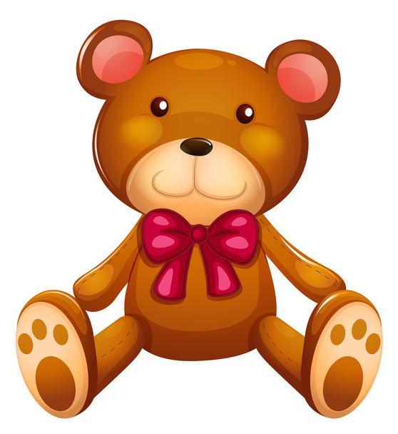 Cute teddy bear with red ribbon - Vector, Image
