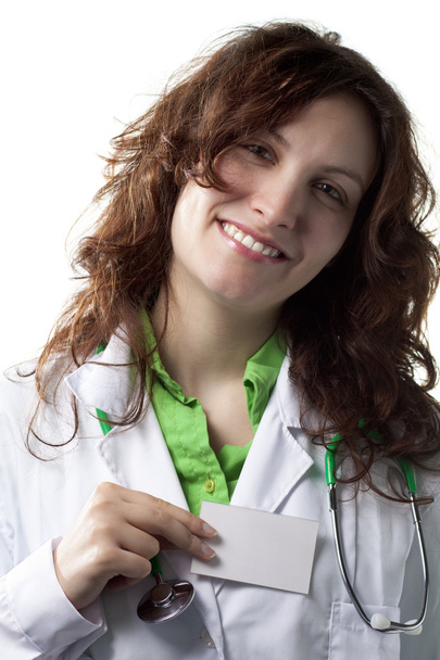 γυναίκα γιατρό με επαγγελματική κάρτα - Φωτογραφία, εικόνα