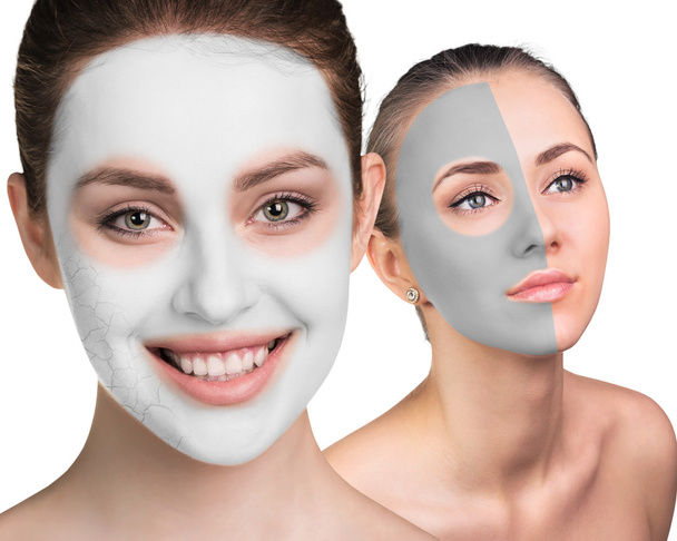 Young woman with clay face mask - Foto, Imagen