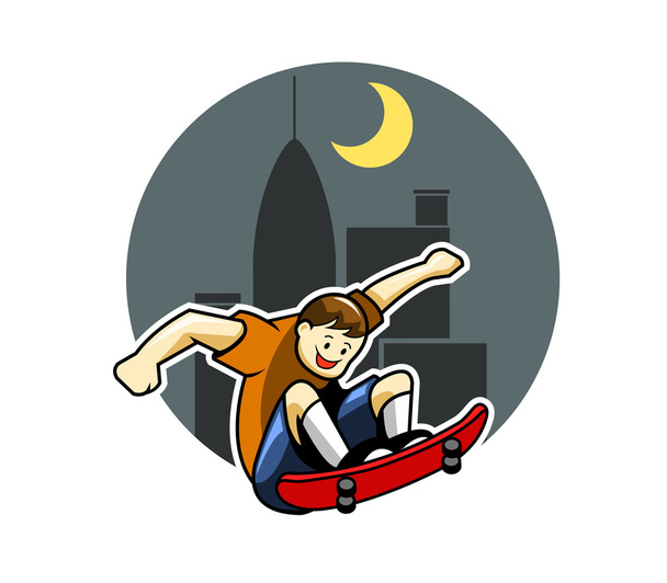 Skater menino e grande cidade noite fundo
 - Vetor, Imagem