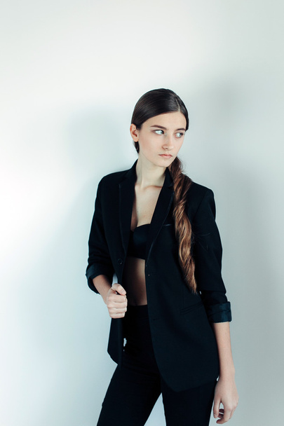 young girl in a black dress - Foto, Imagem