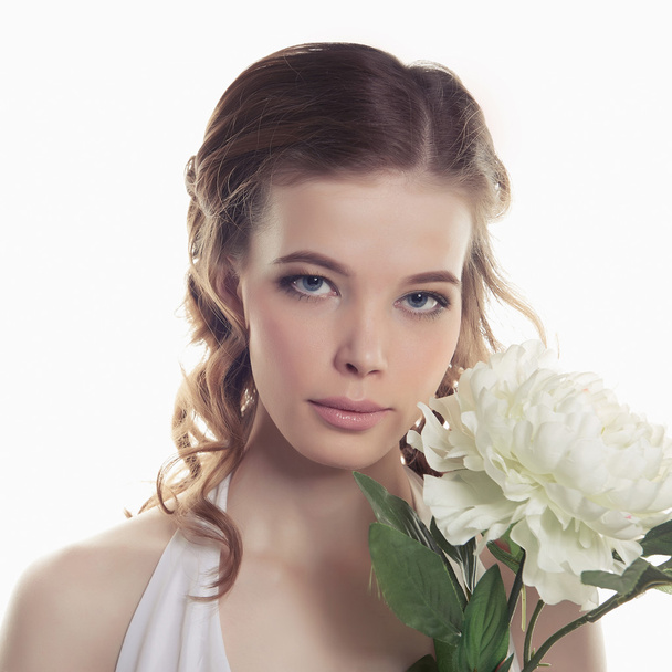 beautiful girl with flower - Foto, Imagen
