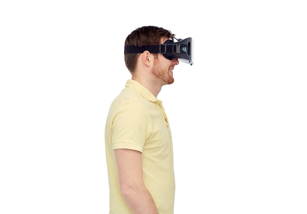 happy man in virtual reality headset or 3d glasses - Photo, Image