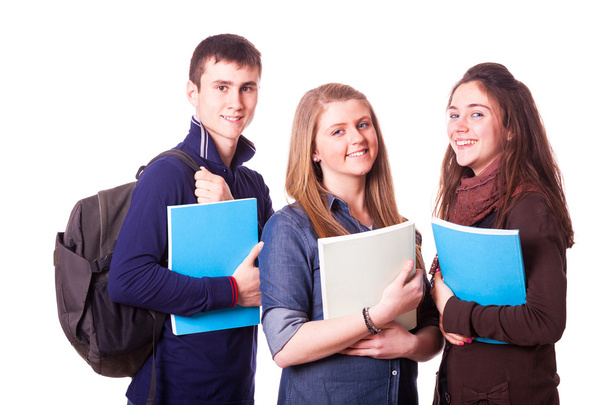 Boldog tinédzser diákok-fehér - Fotó, kép