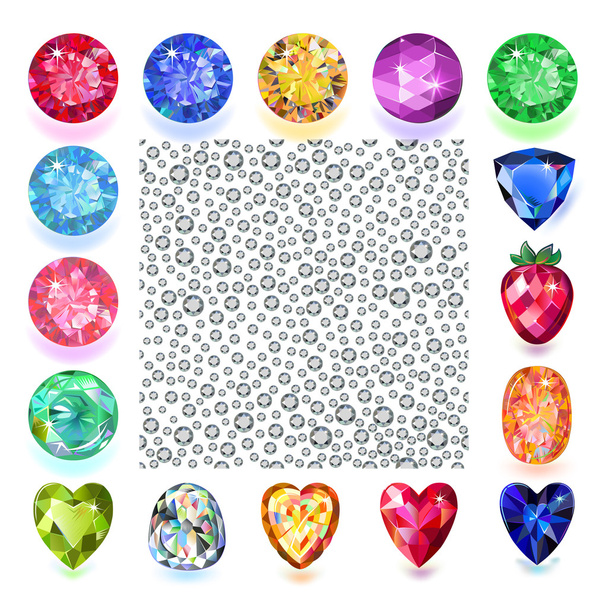 Scattered silver crystals, rhinestones framed by gems - Vector, Image