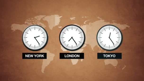 New York, London és Tokyo idő, világ időzónák - Felvétel, videó