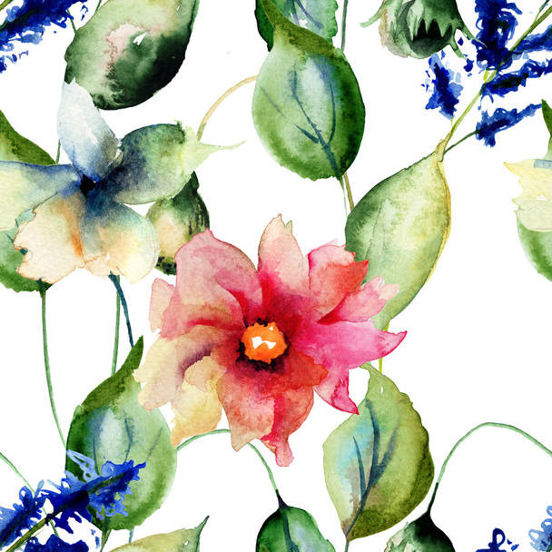 Seamless wallpaper with wild flowers - Fotó, kép